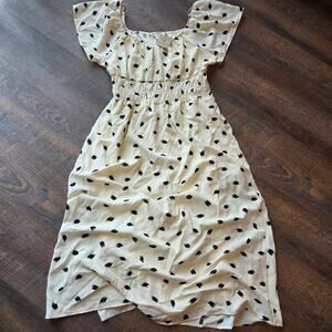 Betsey's Boutique Sketched Cinched Waist Midi Dress Cream Dress XL
